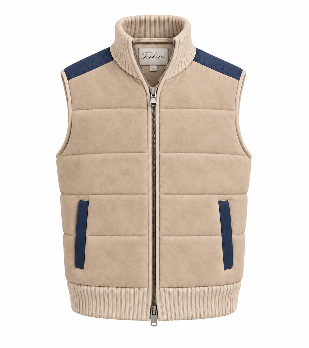 Suede denim vest